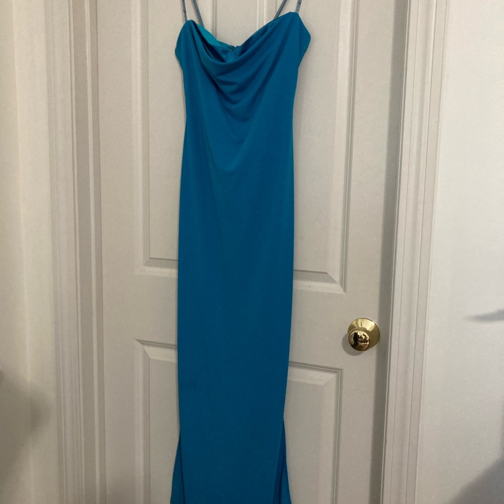 Blue Draped Spaghetti Strap Dress